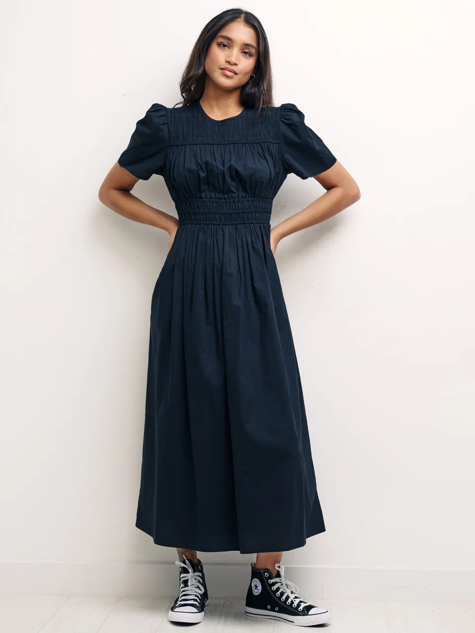 Nobody's Child Natalia Organic Cotton Shirred Maxi Dress - Black - Female