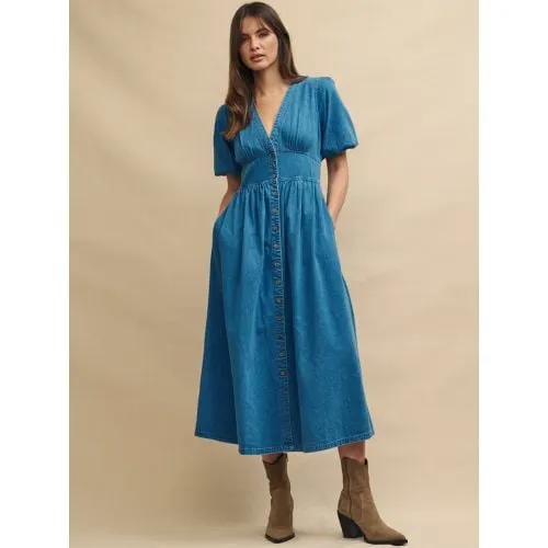 Nobody's Child Womens Blue Denim Starlight Midi Dress