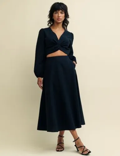 Nobody'S Child Womens Cotton Rich Pleated Midi Skirt - 10 - Black, Black