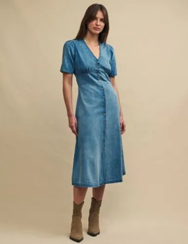 Nobody'S Child Womens Denim V-Neck Midi Tea Dress - 12 - Blue, Blue