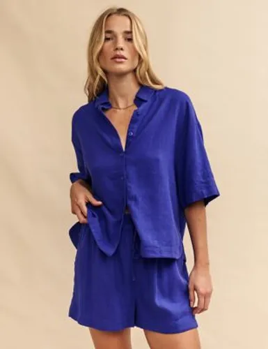 Nobody'S Child Womens Linen Rich Relaxed Shirt - 14 - Blue, Blue,White