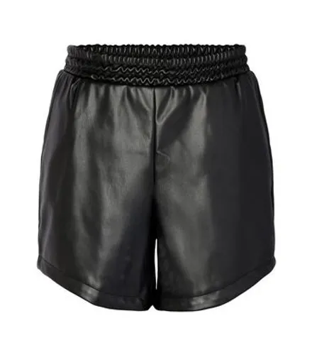 Noisy May Black Leather-Look High Waist Shorts New Look