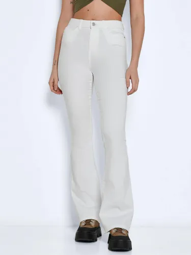 Noisy May Bright White Sallie High Waisted Flared Jeans