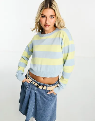 Noisy May cropped jumper in blue and yellow stripe-Multi