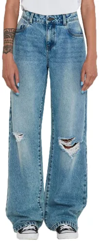 Noisy May Light Blue Denim Nmamanda Wide Leg Mid-Rise Jeans