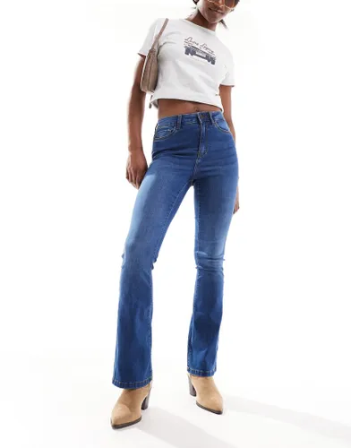 Noisy May Sallie high waisted flared jeans in mid wash-Blue