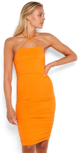 Noisy May Vibrant Orange Ruched Short Dress