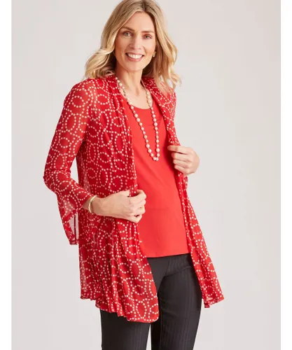 Noni B Womens Chain Print Mesh Twinset Jacket & Top - Red