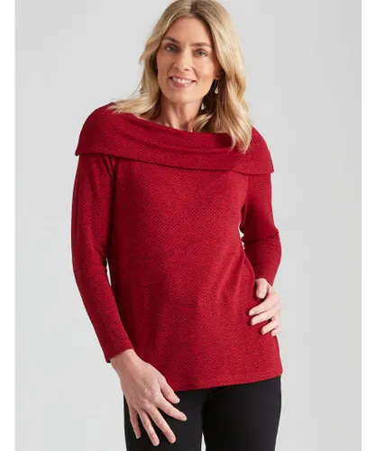 Noni B Womens Cowl Neck Chevron Knitwear Top - Red