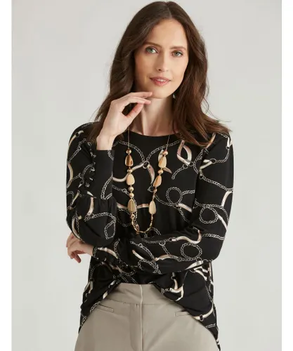 Noni B Womens Cuff Detail Chain Knitwear Top - Black