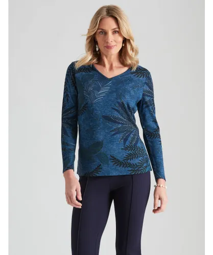 Noni B Womens Hot Fix Fluffy Knitwear Print T-Shirt - Blue