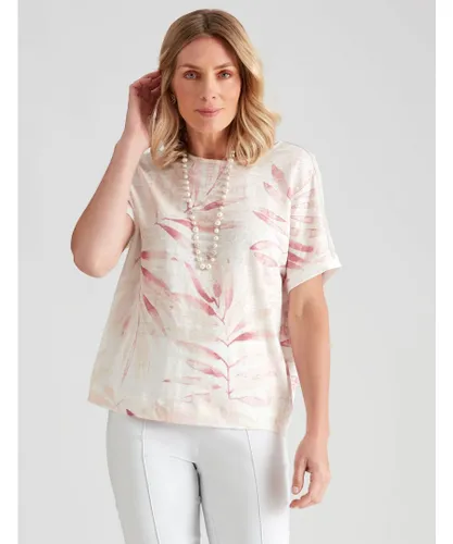 Noni B Womens Linen Palm Print Slub Knitwear Top - Rose