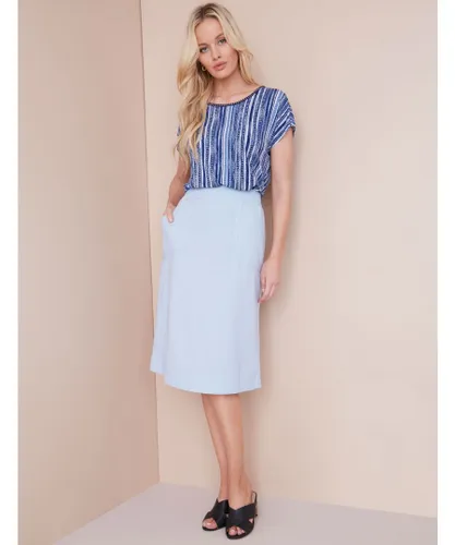 Noni B Womens Printed Linen Pull On Skirt - Blue