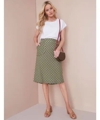 Noni B Womens Printed Linen Pull On Skirt - Olive