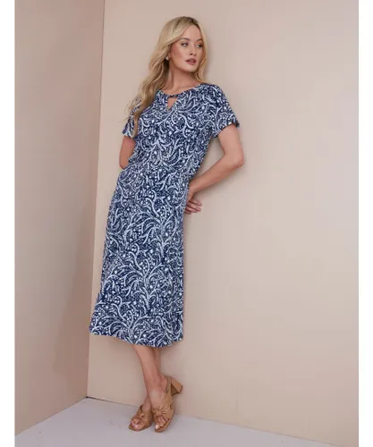 Noni B - Womens Skirts - Navy Blazer - Blue - A Line Skirt - Knit - Midi - Relaxed Fit - Paisley Print - Elastane - Straight Hem - Dresses