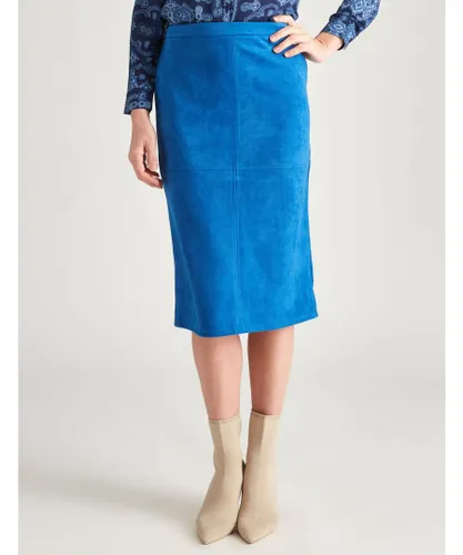 Noni B - Womens Skirts - Snorkel Blue - Pencil Midi Skirt - Suede - Basic Print - Straight Cut - Slim Fit - Knee Length - Elastane - Dresses