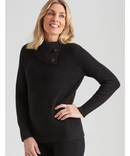 Noni B Womens Split Cowl Neck Knitwear Jumper - Black Cotton
