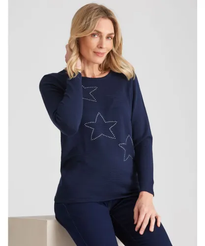 Noni B Womens Star Embellished Knitwear Top - Navy Nylon