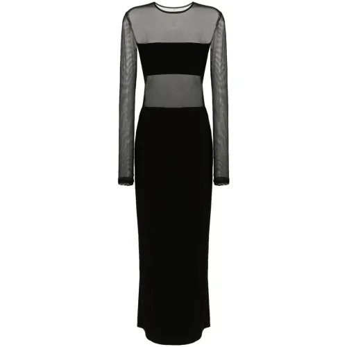 Norma Kamali , Black Mesh Panel Dress ,Black female, Sizes: