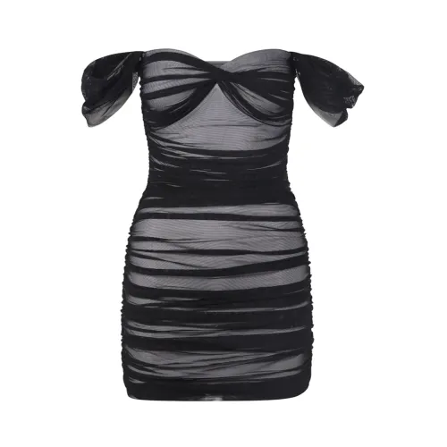 Norma Kamali , Black/White Winglet Sleeve Mini Dress ,Black female, Sizes: