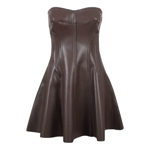 Norma Kamali , Brown Vegan Leather Mini Dress ,Brown female, Sizes: