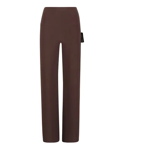 Norma Kamali , Brown Wide Leg High-Waisted Trousers ,Brown female, Sizes: