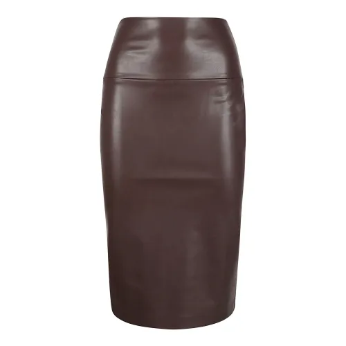 Norma Kamali , Sophisticated Vegan Leather Pencil Skirt ,Brown female, Sizes:
