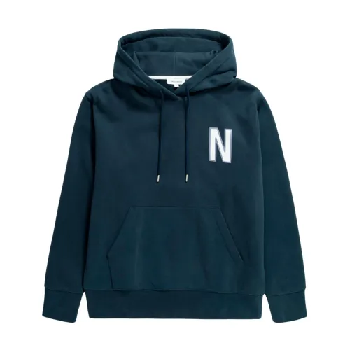 Norse Projects , Arne N Logo Print Hoodie ,Blue male, Sizes:
