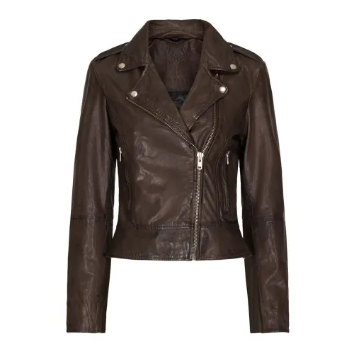 Notyz , Biker Leather Jacket ,Brown female, Sizes: