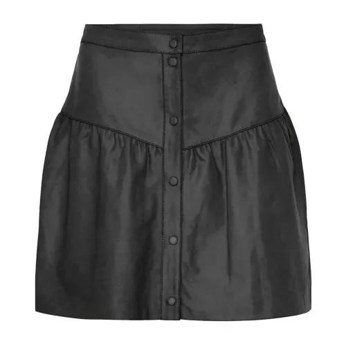 Notyz , Buttoned Leather Skirt ,Black female, Sizes: