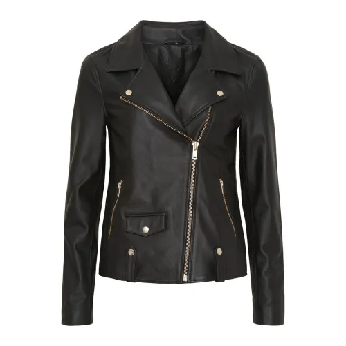 Notyz , Oversized Biker Jacket with Asymmetrical Zipper ,Black female, Sizes:
