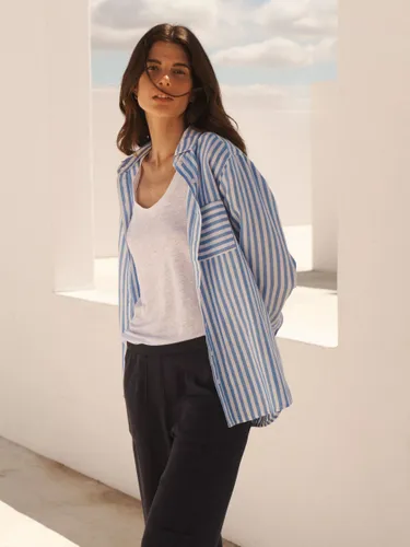 NRBY Winona Linen Blend Stripe Shirt - Provence Blue - Female