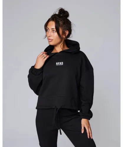 NRNB Womens Mini Stack Cropped Oversize Hoodie in Black Cotton