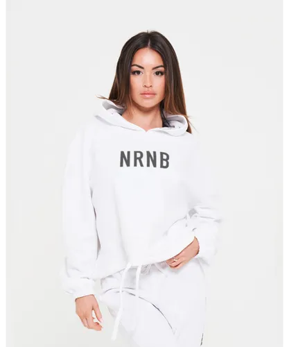 NRNB Womens Statement 247 Cropped Oversize Hoodie -White Cotton