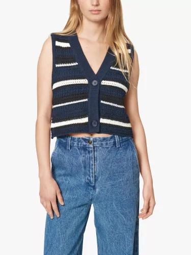 nuÃ© notes Rodney Stripe Cropped Knitted Top, Midnight Stripe - Midnight Stripe - Female