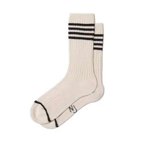Nudie Jeans Mens Off-White Black Striped Tennis Sock