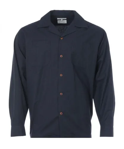 Nudie Mens Co Vincent Vacay Organic Long Sleeve Shirt in Navy Cotton