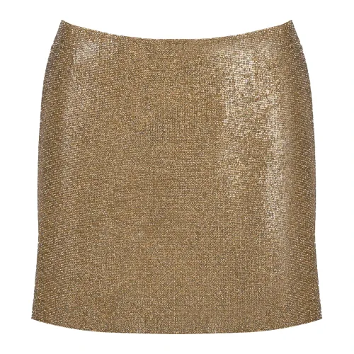 Nué , Gold Silk A-Line Mini Skirt ,Beige female, Sizes: