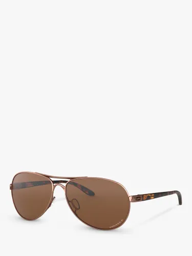 Oakley OO4079 Women's Feedback Polarised Aviator Sunglasses - Rose Gold/Brown - Female