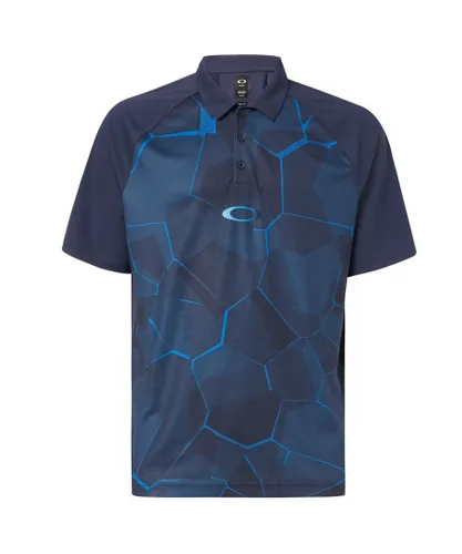 Oakley Sleeve Collared Mens Blue Navy Mirror Golf Graphic Polo Shirt 434430 6FB