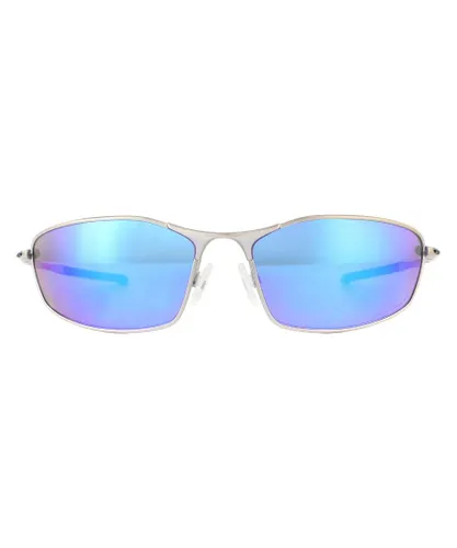 Oakley Wrap Mens Satin Chrome Prizm Sapphire Iridium Polarized Sunglasses - Grey Metal - One