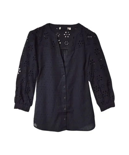 Oasis Womens Broderie Dobby Blouse - Navy Cotton