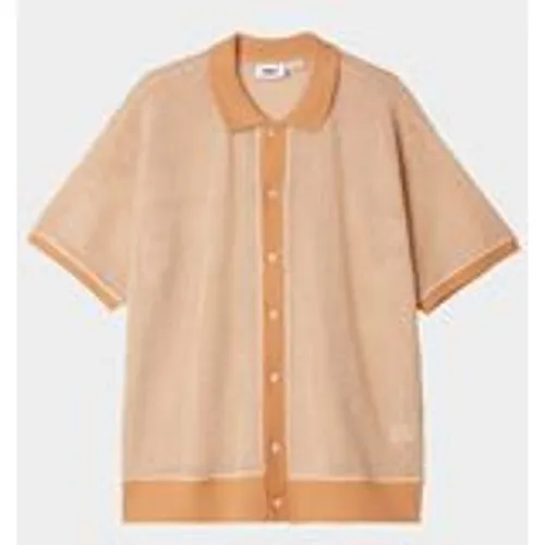 Obey Men's Groove Button-Up Knit Polo Shirt in Peach Sand