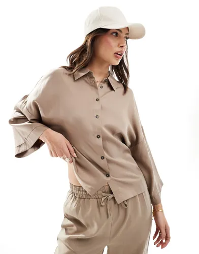 Object soft wide sleeve shirt co-ord in stone-Neutral