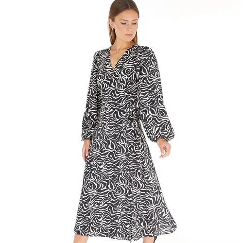 OBJECT Womens Leonora Long Sleeve Wrap Midi Dress Black