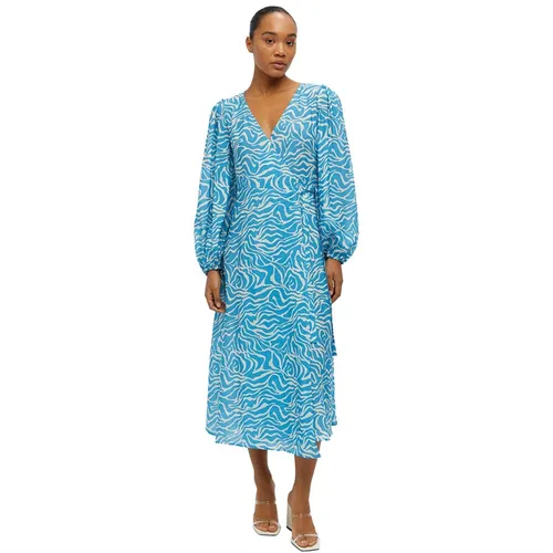 OBJECT Womens Leonora Long Sleeve Wrap Midi Dress Swedish Blue