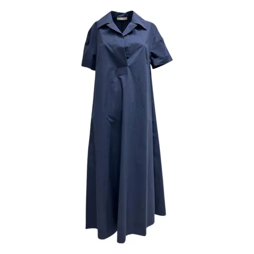 Odeeh , Navy Dress with Revers Collar and Short Sleeves ,Blue female, Sizes: