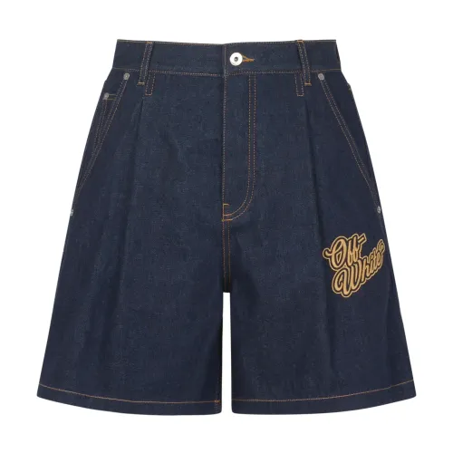 Off White , 90s Logo Denim Shorts Blue ,Blue male, Sizes: