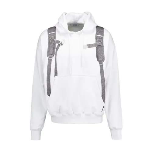 Off White , Backpack-Print Cotton Hoodie ,White male, Sizes: