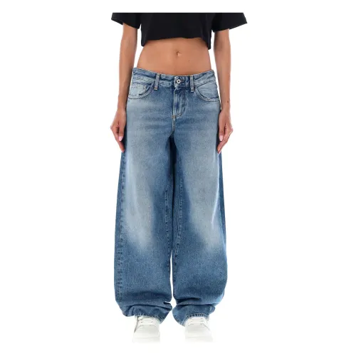 Off White , Baggy Blue Denim Jeans ,Blue female, Sizes: